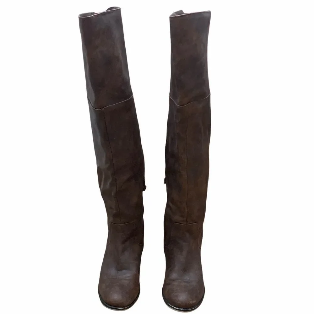 Knee high vegan leather distressed look boots